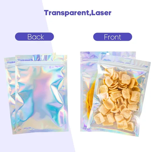 Vista 7 de 100 bolsas de embalaje holográficas, bolsa de papel de aluminio resellable de 2.7x3.9 pulgadas, bolsa de muestra de Mylar ideal para pequeños