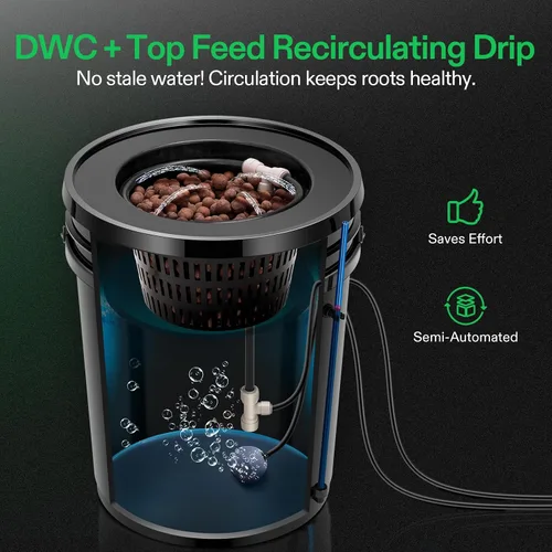 Vista 4 de VIVOSUN DWC Sistema de cultivo hidropónico con kit de goteo superior, cultivo de agua profunda de 5 galones, sistema de jardín de goteo recirculante