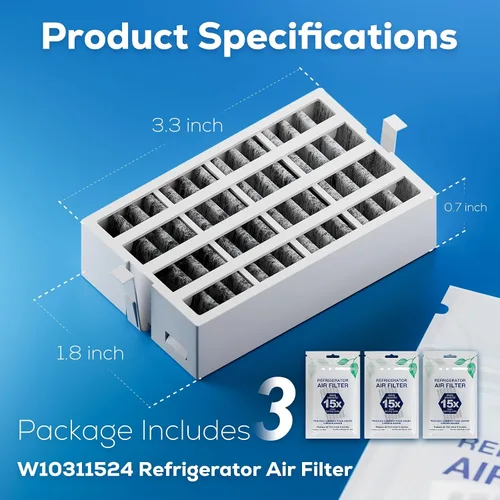 Vista 4 de W10311524 AIR1 Cartucho de filtro de aire de repuesto para refrigerador Whirlpool Kenmore compatible con filtro de aire de refrigerador Fresh Flow