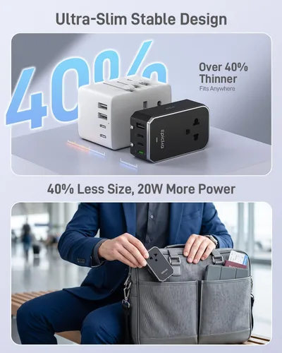 Vista 4 de EPICKA Adaptador de viaje universal Air 20W PD&QC con 1AC/3USB-C/1USB-A
