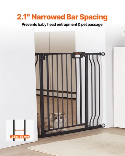 Vista 5 de VEVOR - Puerta de seguridad para bebés, de 75-94 cm de ancho ajustable, 76 cm de alto, fácil de cruzar, cierre automático, seguridad para niños