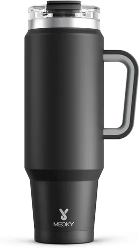 Vista 31 de Meoky Vaso de 40 onzas con asa y pajita, vaso aislado con tapa y popote, taza de viaje de acero inoxidable, mantiene el frío durante 34 horas, 100%