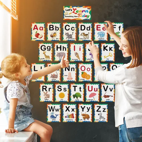 Vista 4 de D-FantiX Juego de 58 tablones de anuncios del alfabeto y números, tarjetas educativas de manuscritos para preescolar, números del alfabeto