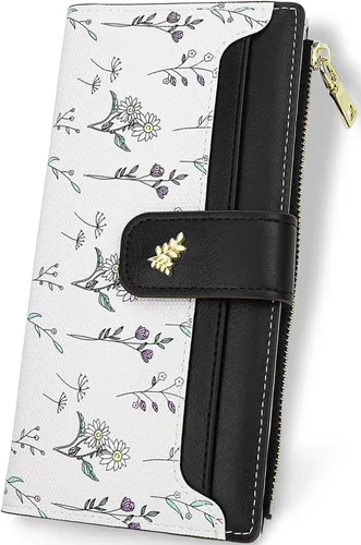 Vista 14 de Farcauo Billetera para mujer, billetera delgada para mujer, linda cartera delgada Kawaii con flores para mujer, tarjetero para mujer, Cartera