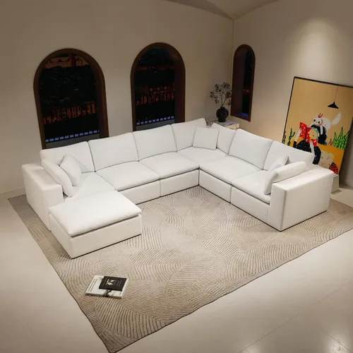 Vista 23 de WILLIAMSPACE Sofá modular Cloud de 107.9 pulgadas para sala de estar, moderno sofá tapizado de espuma de espuma para el suelo, sofá en forma de L