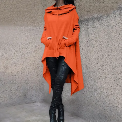 Vista 2 de Litetao Sudaderas con capucha de moda para mujer, con cuello vuelto, dobladillo asimétrico, de gran tamaño, con bolsillo