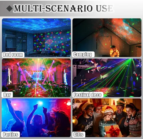 Vista 5 de Luces de fiesta de DJ discoteca, proyector de estrella de bola de discoteca, luces estroboscópicas LED RGB, luz de escenario, activada por sonido