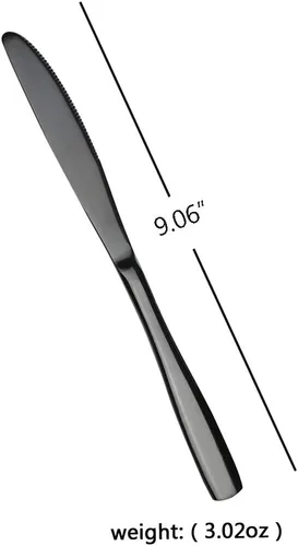Vista 3 de Teyyvn 16 cuchillos de cena de acero inoxidable negros, cuchillos de mesa para cubiertos Espejo pulido, acero inoxidable de grado alimenticio