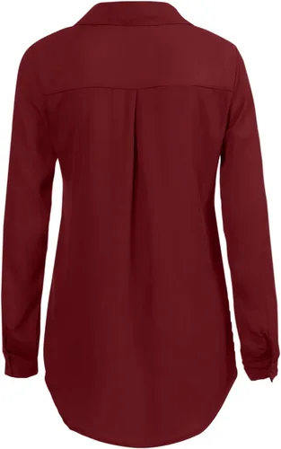 Vista 6 de Camisetas de manga larga con botones para mujer, color sólido, blusa enrollable, ajuste holgado, casual, a la moda