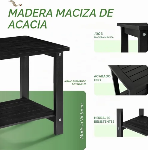 Vista 4 de VICTORY RELAX Mesa de acento Adirondack negra para exteriores – Mesa auxiliar de madera de acacia resistente a la intemperie con almacenamiento