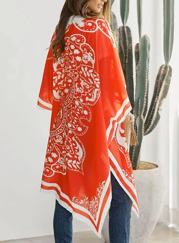 Vista 2 de Dokotoo Womens 2023 Fashion Print Kimono Tassel Casual Cardigan Loose Cover up