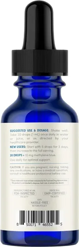 Vista 3 de Gotas de azul de metileno de grado farmacéutico – Azul de metileno puro 1% en solución de agua de ósmosis inversa para apoyo a la salud cerebral