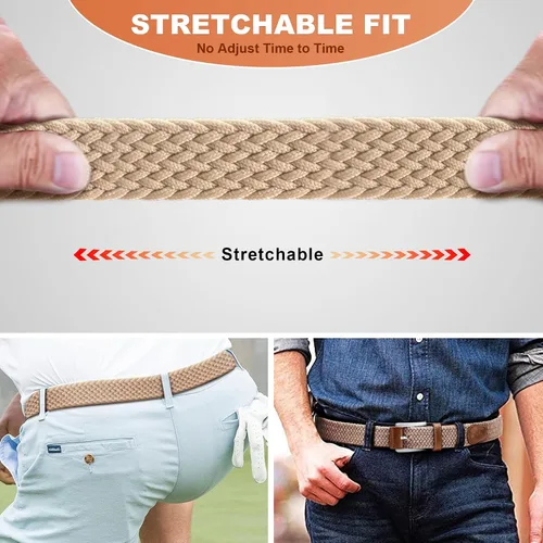 Vista 5 de Cinturón de golf para hombre, 2 unidades, cinturón elástico trenzado de 1 3/8 pulgadas, en caja de regalo para jeans casuales, deportes y trabajo