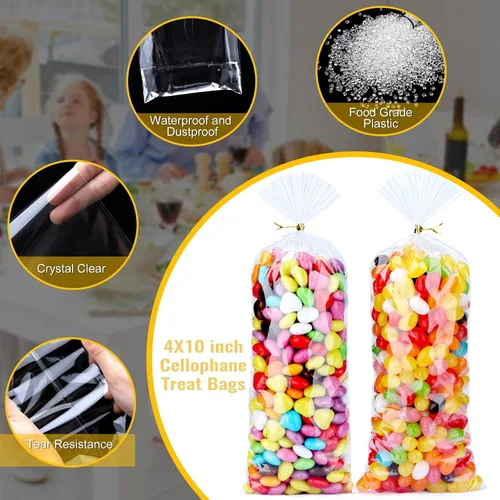 Vista 3 de 200 bolsas de celofán de 4 x 10 pulgadas, bolsas de celofán para dulces, bolsas de regalo transparentes, bolsas para cake pops, bolsas de caramelos