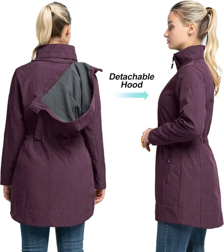 Vista 2 de 33,000ft Chaqueta impermeable Softshell larga para mujer con capucha forro polar cortavientos cortavientos