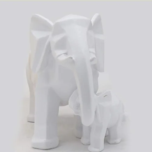 Vista 2 de Estatua de la familia de elefante, figura de elefante para madre y bebé, adornos de Feng Shui para oficina en casa, oficina en casa, color blanco