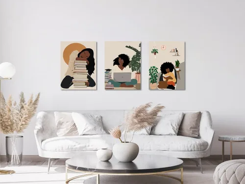 Vista 2 de Arte de pared bohemio afroamericano, decoración de pared de mujer negra, impresión en lienzo de niña negra, arte de lectura para mujer, decoración
