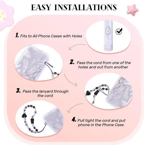 Vista 5 de 4 piezas de lindos encantos para teléfono con estilo Y2K, correa de muñeca para celular con cuentas brillantes, oso, cruz, corazón, accesorios