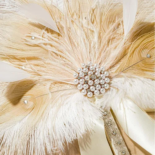 Vista 4 de BABEYOND Bouquet de novia vintage con plumas de avestruz de los años 1920, abanico de plumas de avestruz con cristal, ramo de novia de los años 20