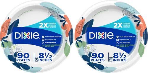 Vista 13 de Dixie Platos de papel grandes, 10 pulgadas, 54 unidades, 2 veces más fuertes, aptos para microondas, a prueba de remojos, resistentes a cortes