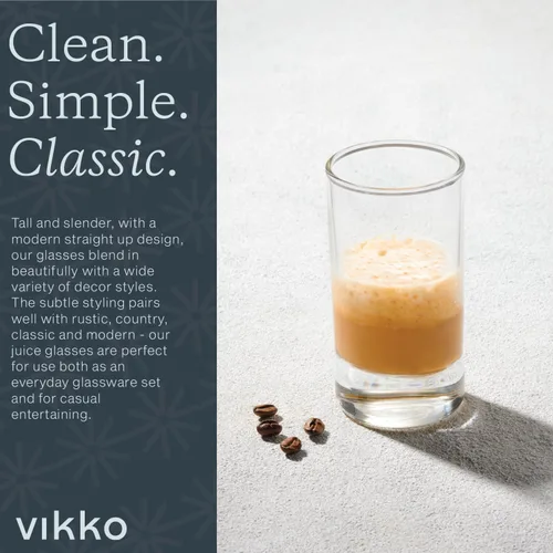 Vista 4 de Vikko Mini vasos de jugo, vasos de vidrio pequeños de 4.75 onzas, juego de 6 vasos de jugo gruesos y duraderos, vasos de jugo de base pesada de 2.1