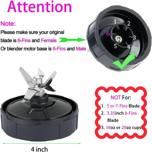 Vista 3 de Cuchilla de repuesto para licuadora hembra de 6 aletas y vasos de 24 onzas compatibles con licuadoras Ninja Auto iQ.