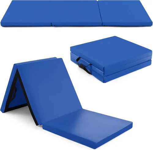 Vista 10 de Goplus Esterilla de Gimnasia Plegable, 6' x 2' x 2'' de Grosor Tri-Fold Esterilla de Ejercicio y Volteretas con Asas de Transporte, Cierre de Gancho