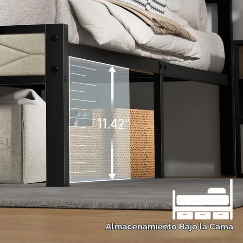 Vista 5 de Z-hom Base de cama matrimonial tapizada de fácil montaje y cabecera Beige