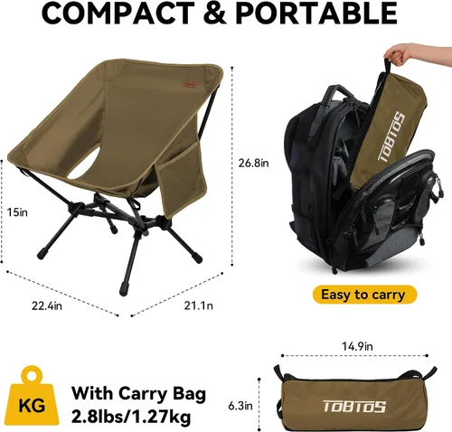 Vista 3 de TOBTOS Silla de camping portátil, soporta hasta 330 libras, silla plegable ligera para campamento al aire libre, viajes, playa, picnic, senderismo