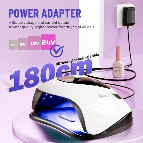 Vista 5 de LadyMisty Lámpara de uñas LED UV de 268 W, luz UV mejorada 2026 para uñas de gel con 57 cuentas, secadora de uñas con 4 ajustes de temporizador