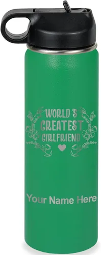 Vista 34 de LaserGram Botella de agua personalizada, World's Greatest Girlfriend, acero inoxidable de doble pared aislada al vacío con popote superior, regalo
