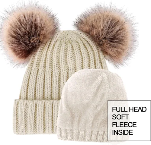 Vista 5 de Arctic Paw - Gorro tejido con orejas de pompón de piel sintética