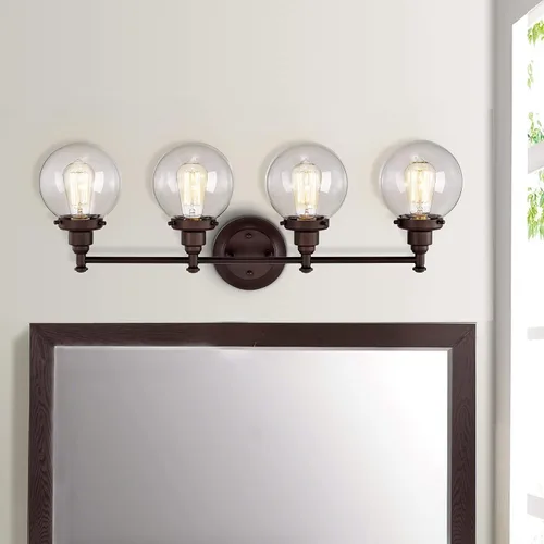 Vista 8 de Chloe Lighting Milo - Accesorio de tocador de baño de bronce aceitado de 4 luces de transición, 30 pulgadas de ancho