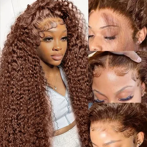 Vista 12 de Pelucas con malla frontal de onda profunda 13x4, cabello humano pre-sacado, 180% de densidad, 9A, sin pegamento, pelucas de cabello humano mojadas