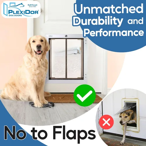 Vista 2 de PlexiDor Performance Pet Doors for Dogs and Cats - Puerta de perro con cerradura y llave - Plata, tamaños grandes Door-mount, lock and key