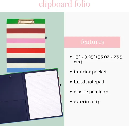 Vista 2 de kate spade new york Portapapeles de tapa dura con clip de perfil bajo, padfolio profesional incluye bloc de notas rayado, trabilla para bolígrafo