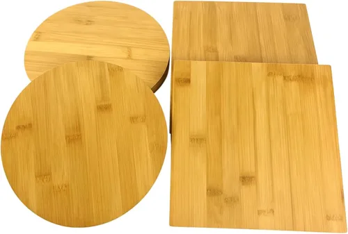 Vista 11 de Juego de 12 tablas de cortar de bambú a granel – Tabla de madera redonda reversible de 9 pulgadas, bandeja de servir, mantel individual, plato