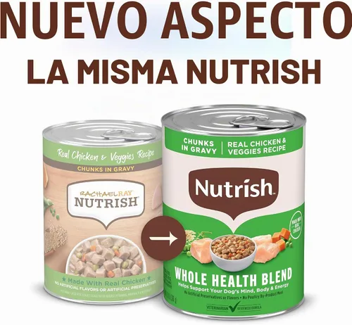 Vista 2 de Nutrish Rachael Ray Comida Húmeda para Perros Trozos en Salsa Receta de Pollo Real y Verduras, Lata de 13 oz., Paquete de 12 No Poultry By-Product