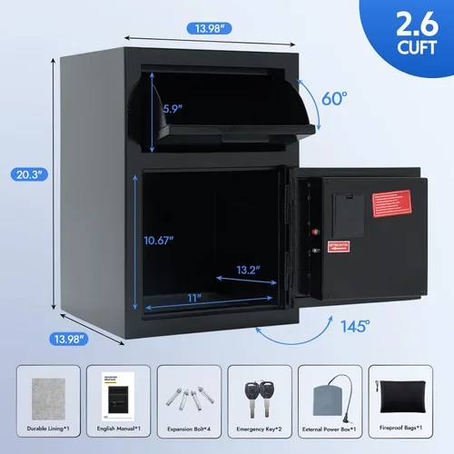 Vista 2 de Caja de seguridad con ranura de depósito para negocios, cajas de seguridad para dinero en efectivo con ranura de depósito, caja fuerte de dinero