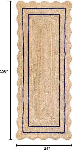 Vista 46 de Alfombra de Yute Natural Ondulada Festoneada - Corredor de Entrada Boho, Festón Estilo Granja, Blanco Roto (8'x10') Camino de entrada bohemio
