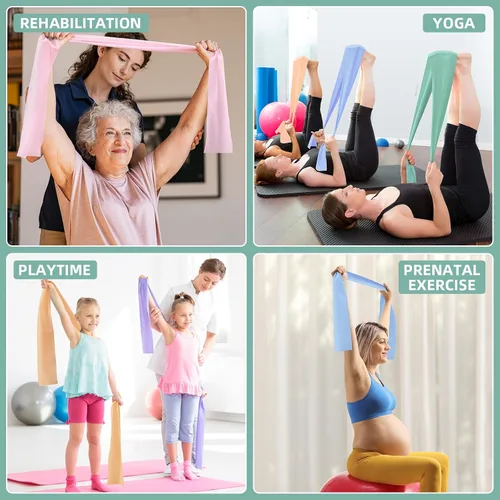 Vista 7 de Bandas elásticas para ejercicio, bandas de resistencia de 5 niveles para entrenamiento, bandas de ejercicio para terapia física, pilates