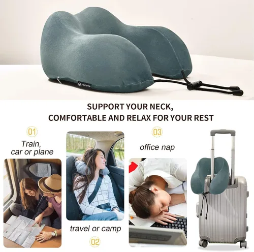 Vista 3 de Almohada de viaje gris pizarra oscura para cama de viaje de automóvil, almohada de apoyo para el cuello en forma de U de espuma viscoelástica gris