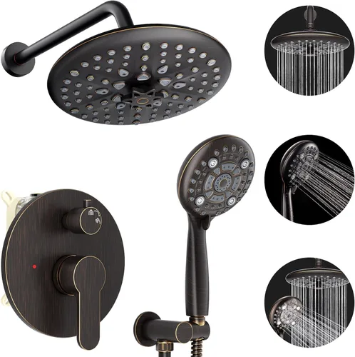 Vista 11 de EMBATHER Juego completo de grifos de ducha, con 3 ajustes de cabezal de ducha de alta presión, accesorios de sistema de ducha de lluvia montados