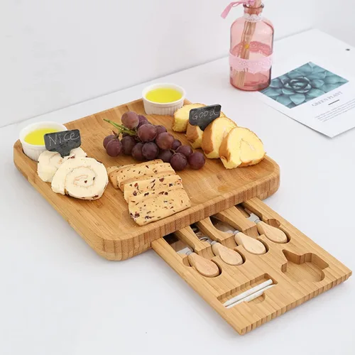 Vista 5 de Tabla de queso de bambú, bandeja de embutidos y bandeja de servir, juego de tablas de embutidos y plato de queso