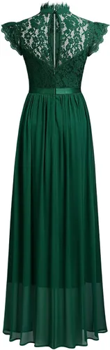 Vista 7 de Vestido Miusol de encaje floral, formal, hombro cubierto, para noche, largo, fiesta, para mujer