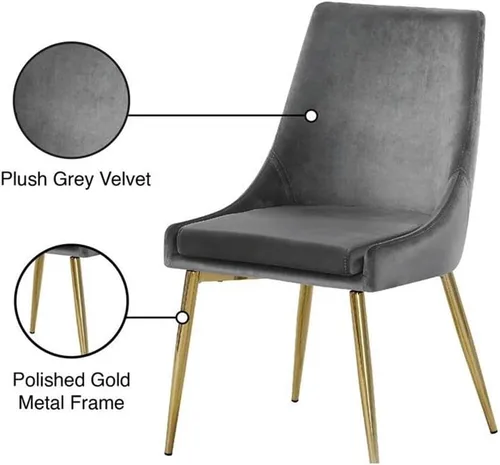 Vista 6 de Meridian Furniture Karina Collection Modern - Silla de comedor tapizada de terciopelo contemporánea con patas de metal resistentes, juego de 2, 19.5