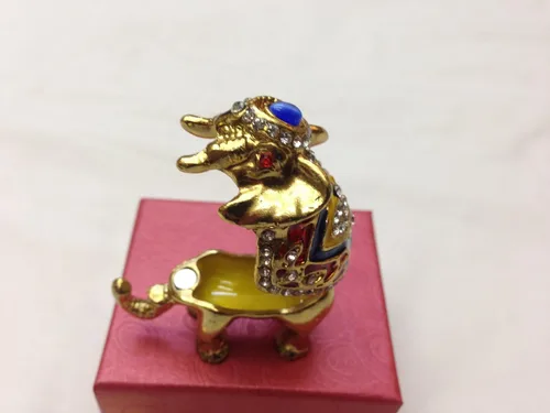 Vista 5 de Gorgeous miniatura Elefante Jewelled Trinket Box Caja de joyería con vidrio con incrustaciones, pastillero, diseño de figura decorativa