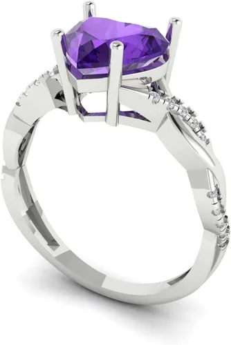 Vista 2 de Clara Pucci Anillo de compromiso nupcial de 2.19 quilates con halo solitario cruzado de amatista natural, diseño de aniversario, novia, oro blanco