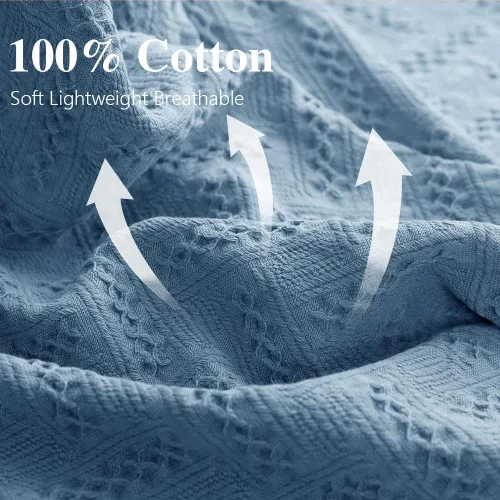 Vista 2 de Simple&Opulence Manta 100% algodón para cama, sofá, manta tejida geométrica de lujo bohemia con borlas, suave, ligera, acogedora, transpirable