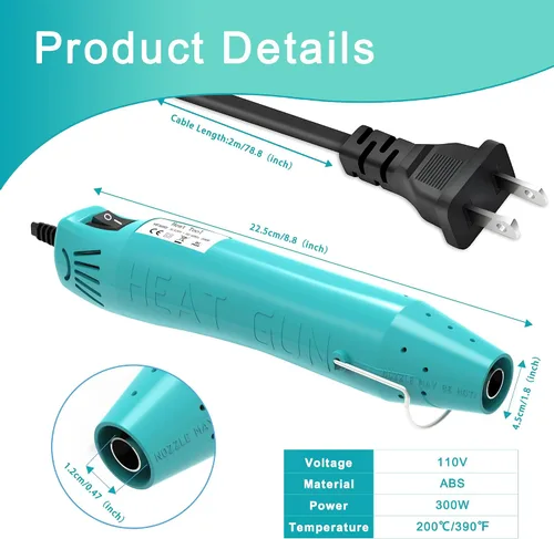 Vista 6 de Pistola de calor, mini pistola de calor para tubo termocontraíble, para manualidades DIY, pistola de aire caliente de 300 W con boquilla reflectora